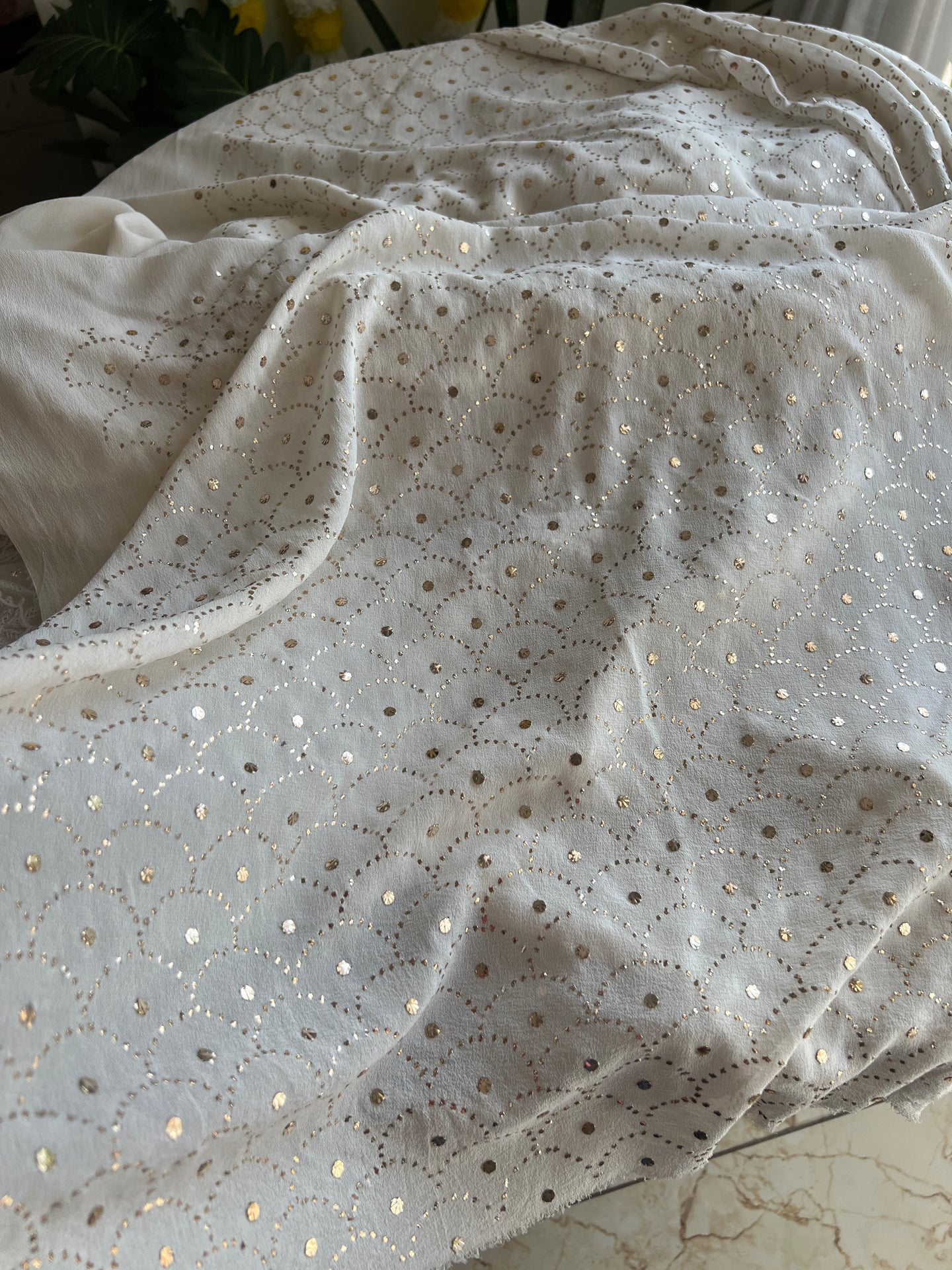 Ruhani Ivory Allover Designer Mukaish and Chikankari Saree